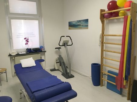 Praxis für Physiotherapie in Karlsruhe, blaues Zimmer, Bild mit Meer